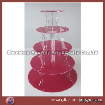 Red Round Finely Designed Acrylic 5 Tiers Tower Cup Cake Display Stand Rack